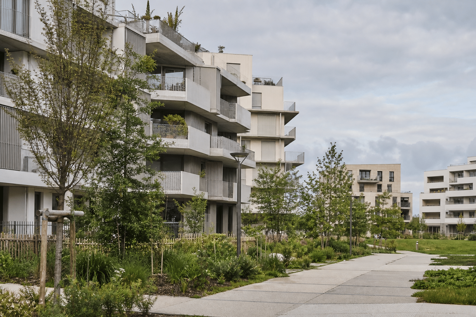 Immeubles résidentiels modernes avec balcons et jardin