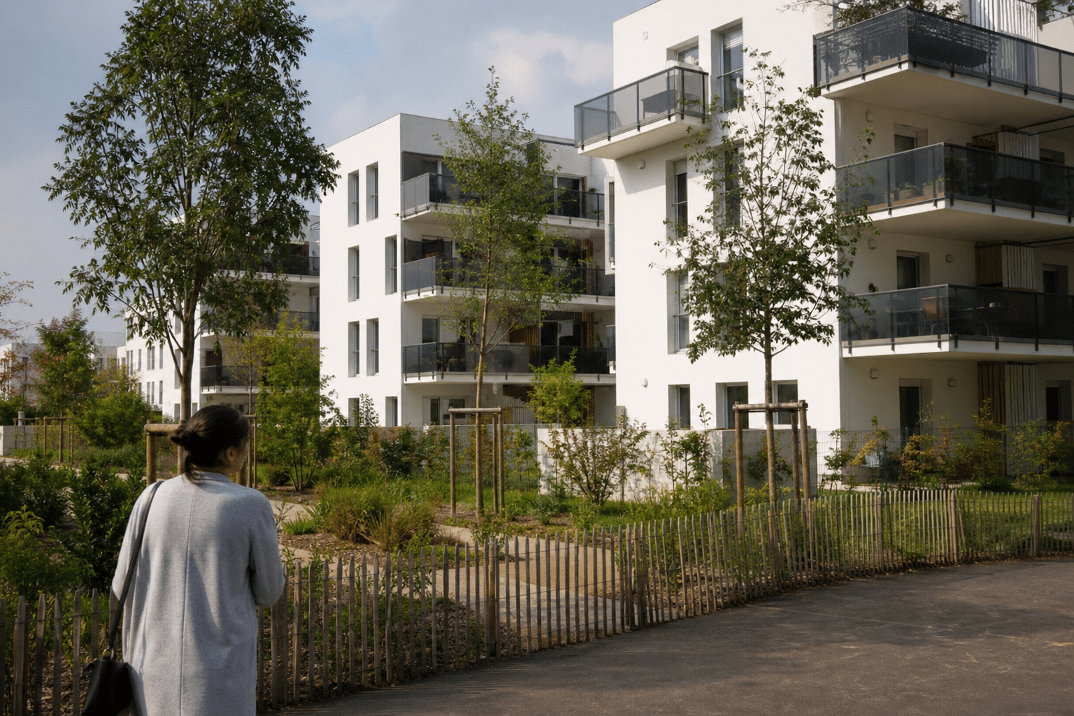 Résidence contemporaine blanche avec balcons et jardins