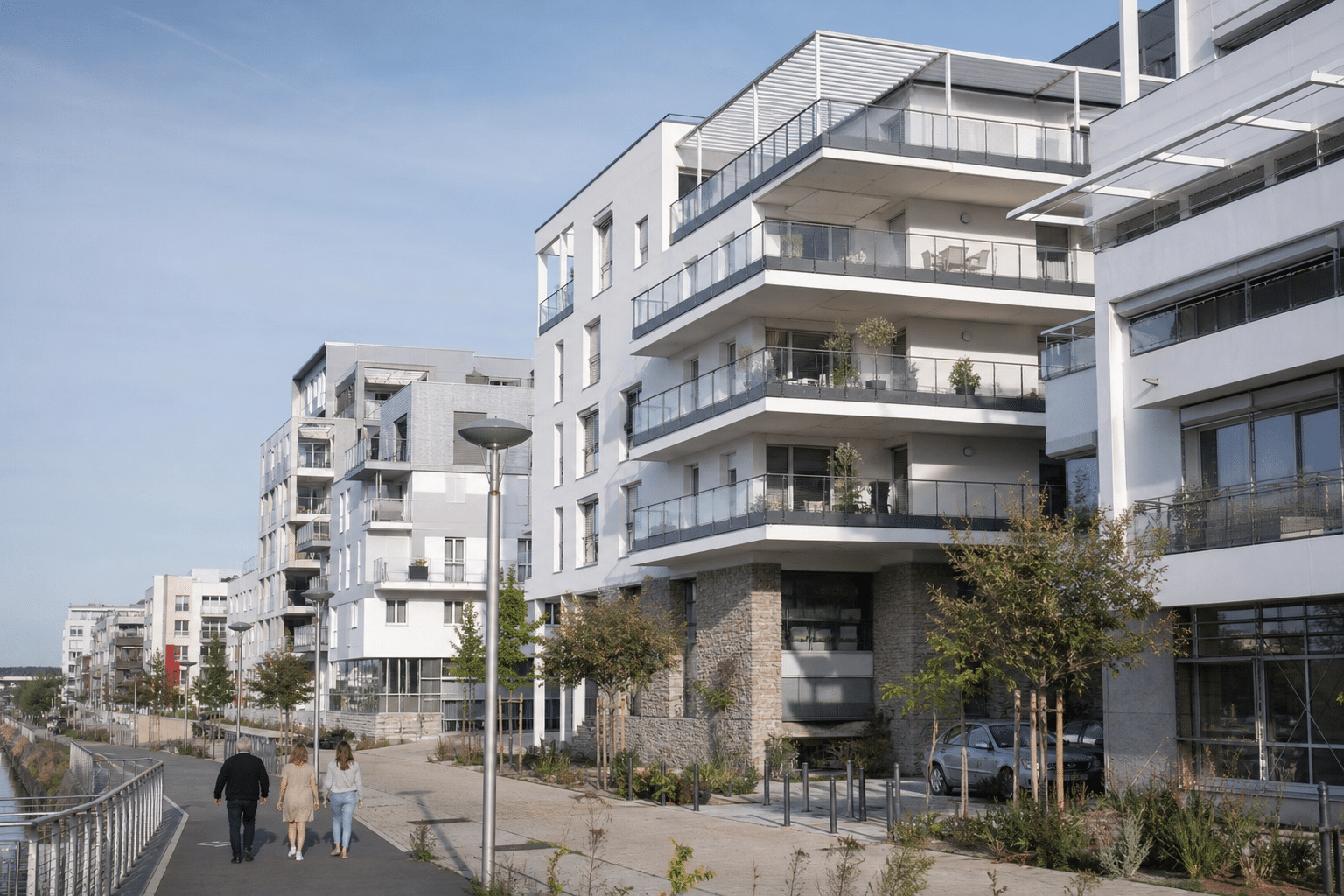 Immeubles résidentiels modernes avec balcons et arbres